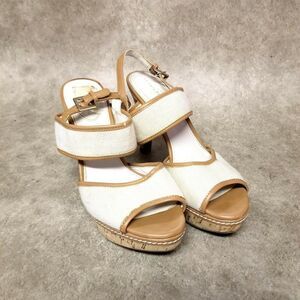 Studio Paolo Womens  023-5496 Size 6.5 Tan  Fabric Ankle Strap 4" Heel Platforms